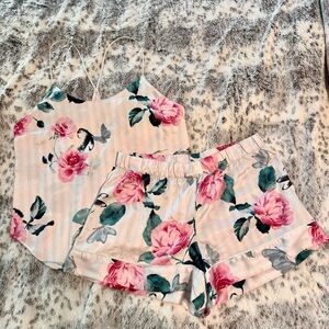 Victoria’s Secret Floral Striped Satin Cami & Shorts Pajama Set